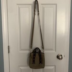 Mona B Waxed Canvas Studded Handle Bag with‎ Crossbody Strap